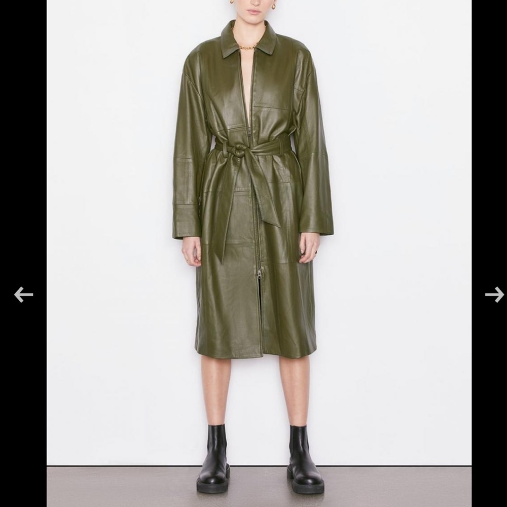 FRAME Olive Plaque Seamed Lambskin Coat Sz SMALL